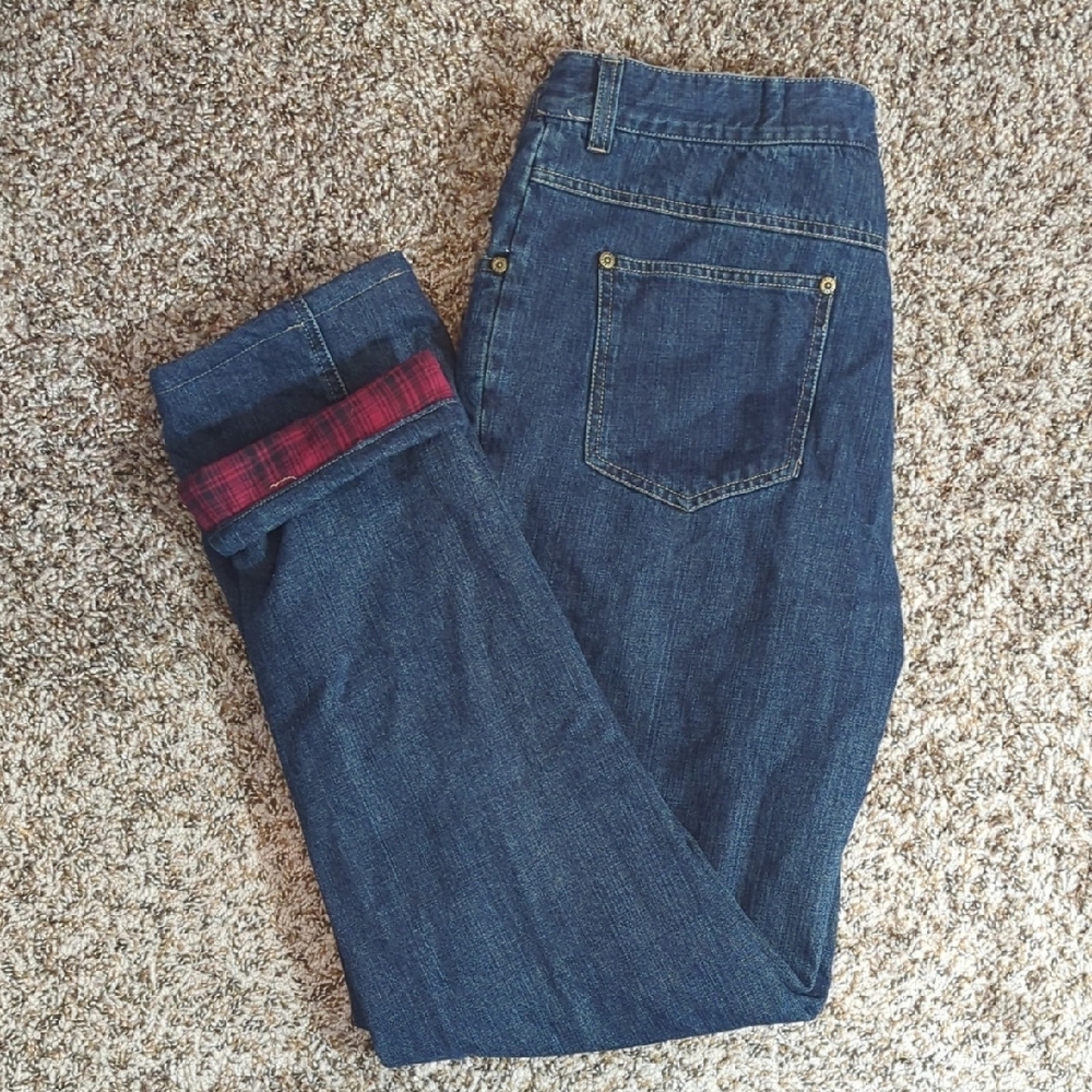 Vintage Woolrich Blue Straight Jeans with Plaid Cuff